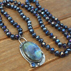 Unique Necklace Iridescent Veil of Twilight Beaded Jewelry Statement Necklace